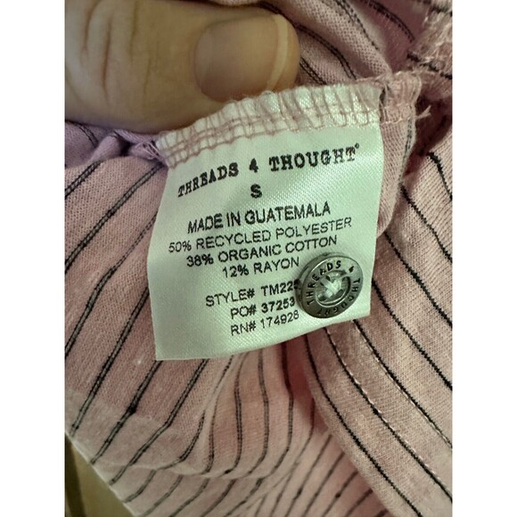 Threads 4 Thought Polo Mens Small Pink Striped Short Sleeve Preppy Casual Gray - Picture 6 of 6